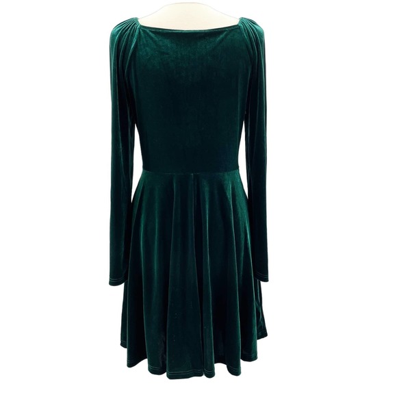 NEW Halara Womens Velvet Mini Flare Casual Dress Surplice Dark Green Size XL - Picture 3 of 12